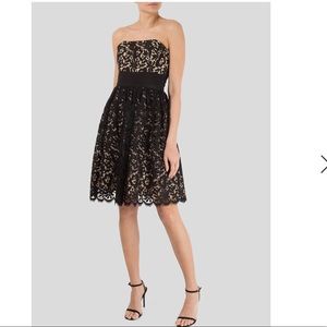 Milly Strapless Cocktail Dress Nude Black Lace